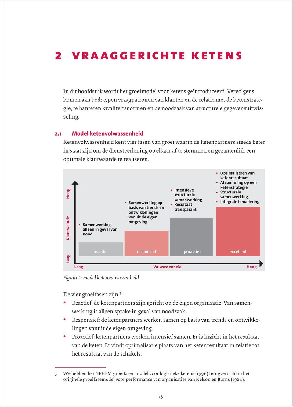 1 Model ketenvolwassenheid Ketenvolwassenheid kent vier fasen van groei waarin de ketenpartners steeds beter in staat zijn om de dienstverlening op elkaar af te stemmen en gezamenlijk een optimale