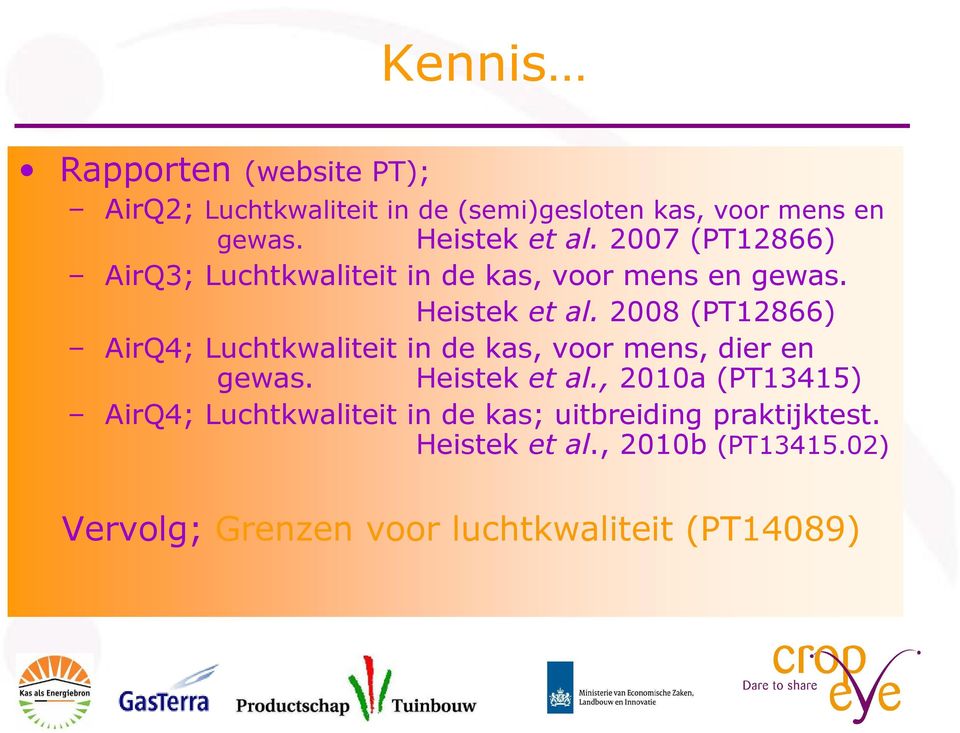 2008 (PT12866) AirQ4; Luchtkwaliteit in de kas, voor mens, dier en gewas. Heistek et al.