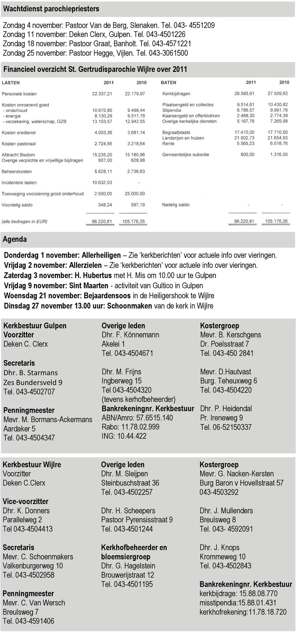 Gertrudisparochie Wijlre over 2011 Agenda Donderdag 1 november: Allerheiligen Zie kerkberichten voor actuele info over vieringen.