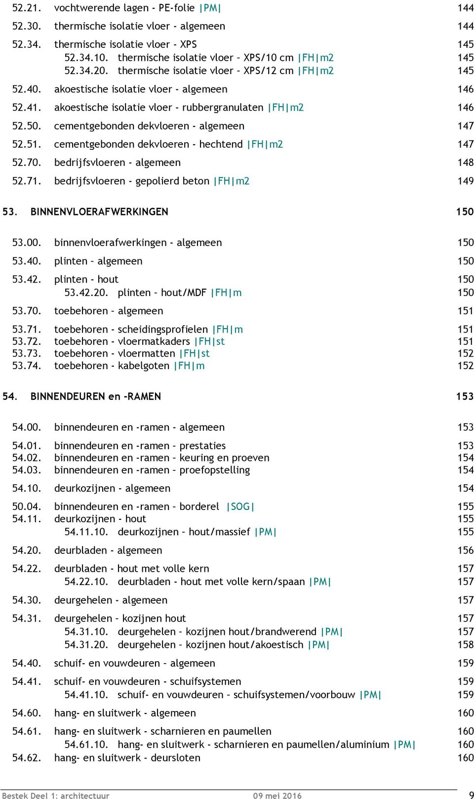 cementgebonden dekvloeren - algemeen 147 52.51. cementgebonden dekvloeren - hechtend FH m2 147 52.70. bedrijfsvloeren - algemeen 148 52.71. bedrijfsvloeren - gepolierd beton FH m2 149 53.