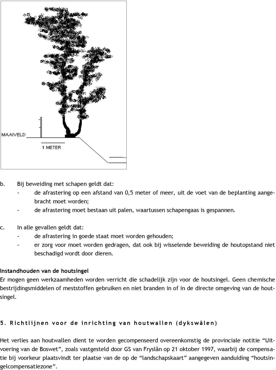 In alle gevallen geldt dat: - de afrastering in goede staat moet worden gehouden; - er zorg voor moet worden gedragen, dat ook bij wisselende beweiding de houtopstand niet beschadigd wordt door