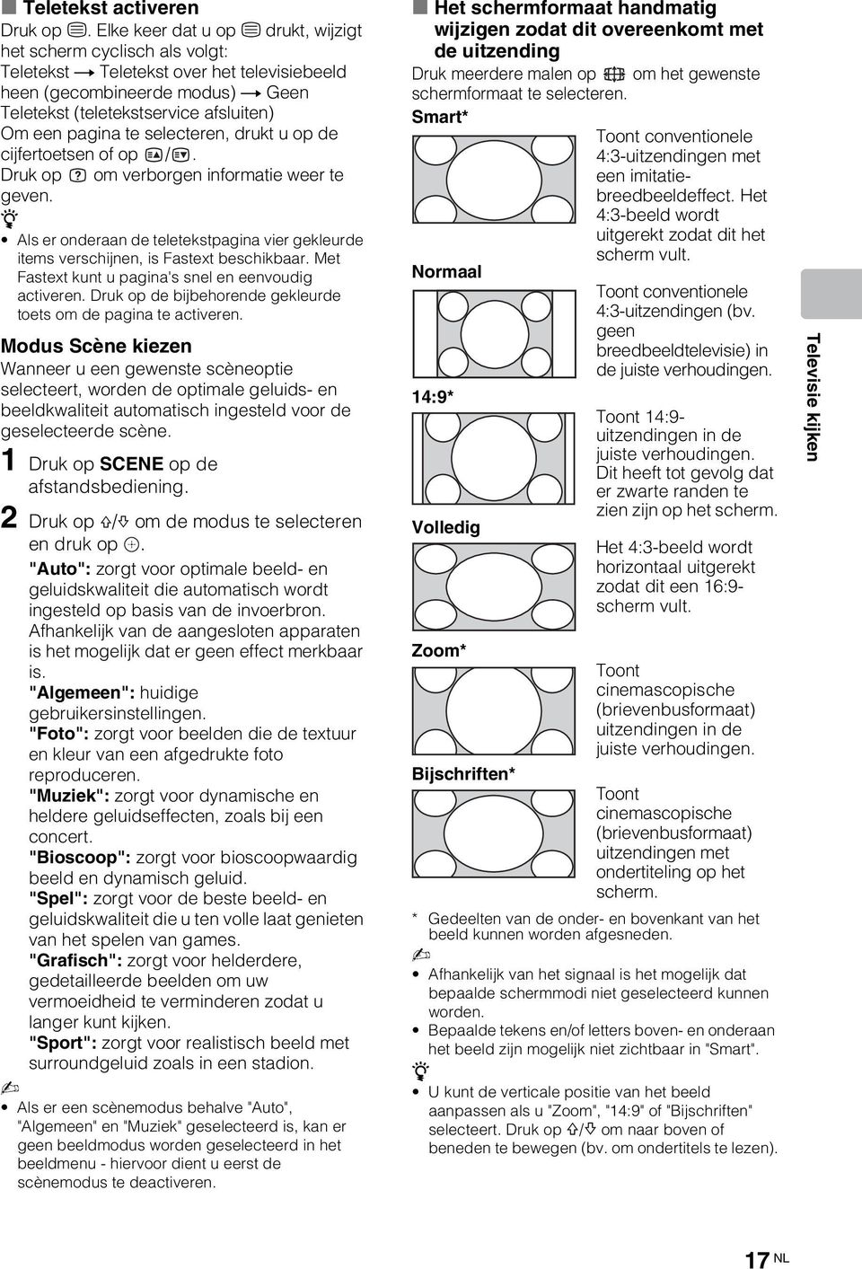 te selecteren, drukt u op de cijfertoetsen of op /. Druk op om verborgen informatie weer te geven. z Als er onderaan de teletekstpagina vier gekleurde items verschijnen, is Fastext beschikbaar.