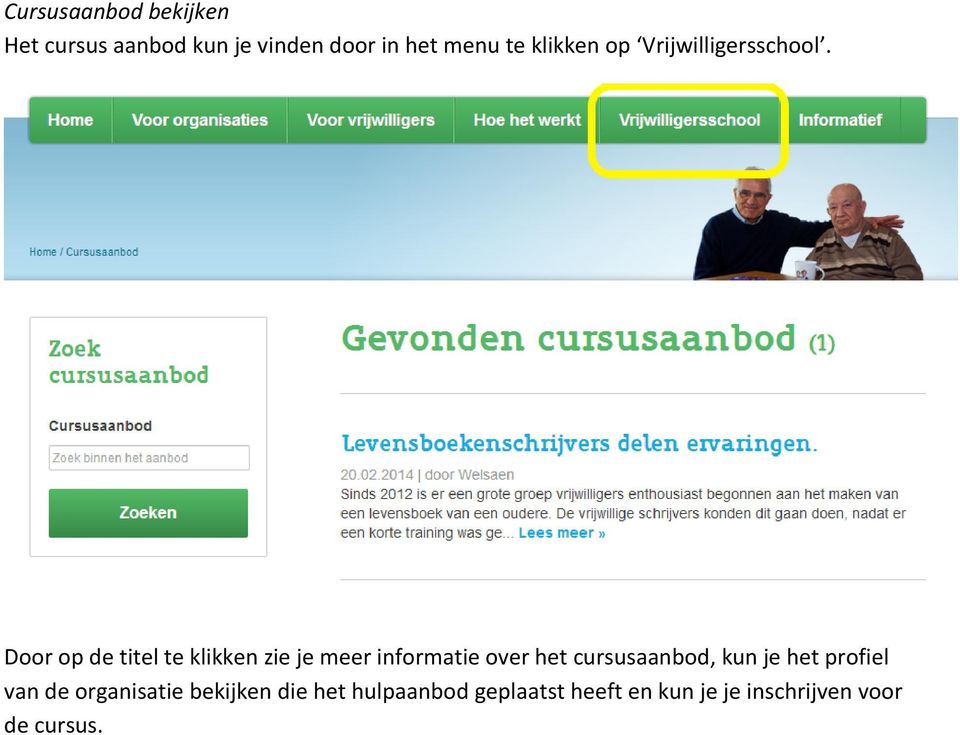 Door op de titel te klikken zie je meer informatie over het cursusaanbod,