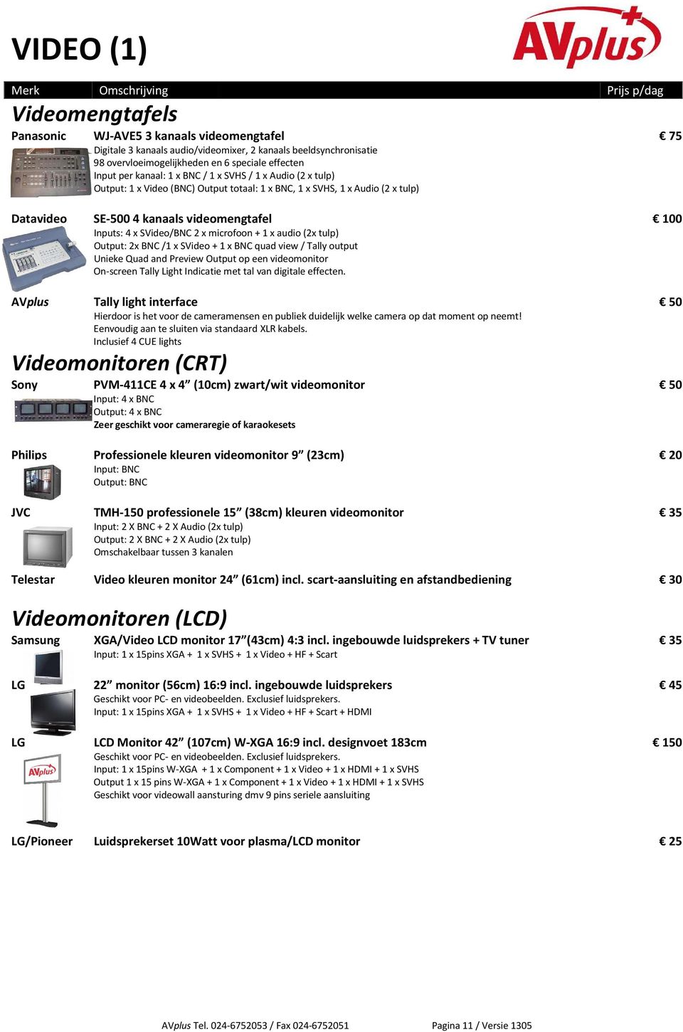 x microfoon + 1 x audio (2x tulp) Output: 2x BNC /1 x SVideo + 1 x BNC quad view / Tally output Unieke Quad and Preview Output op een videomonitor On-screen Tally Light Indicatie met tal van digitale