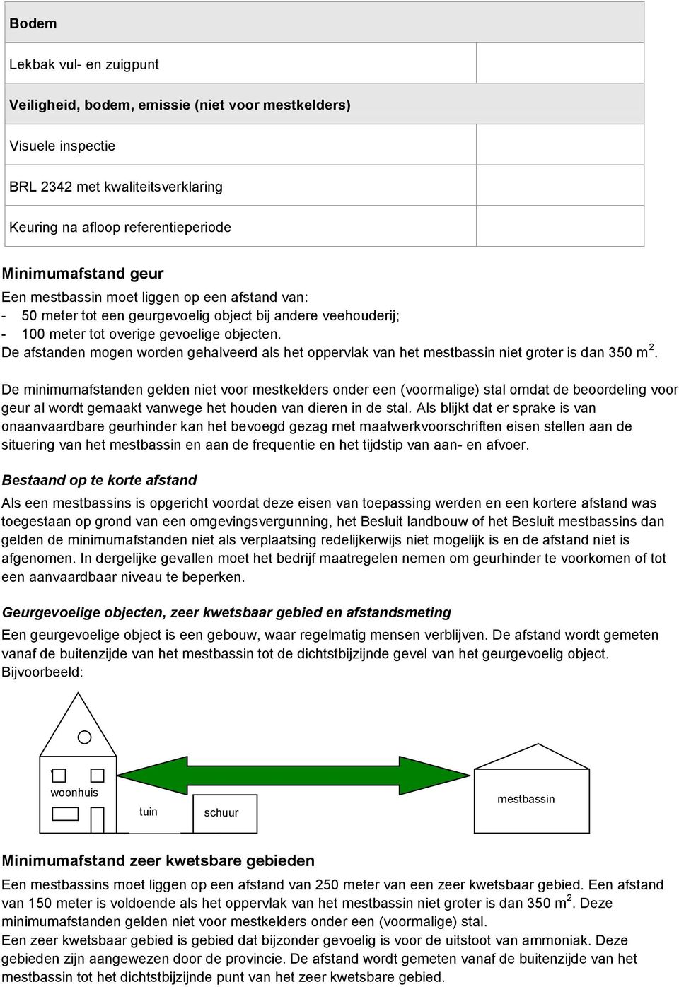 De afstanden mogen worden gehalveerd als het oppervlak van het mestbassin niet groter is dan 350 m 2.