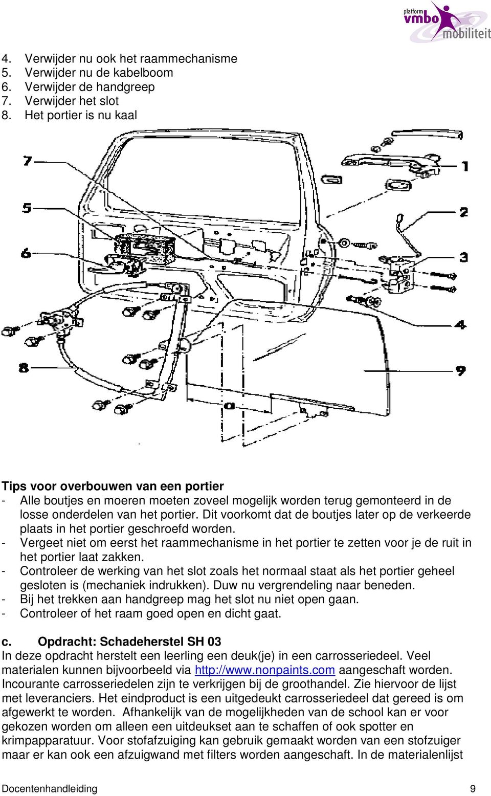 Dit voorkomt dat de boutjes later op de verkeerde plaats in het portier geschroefd worden.