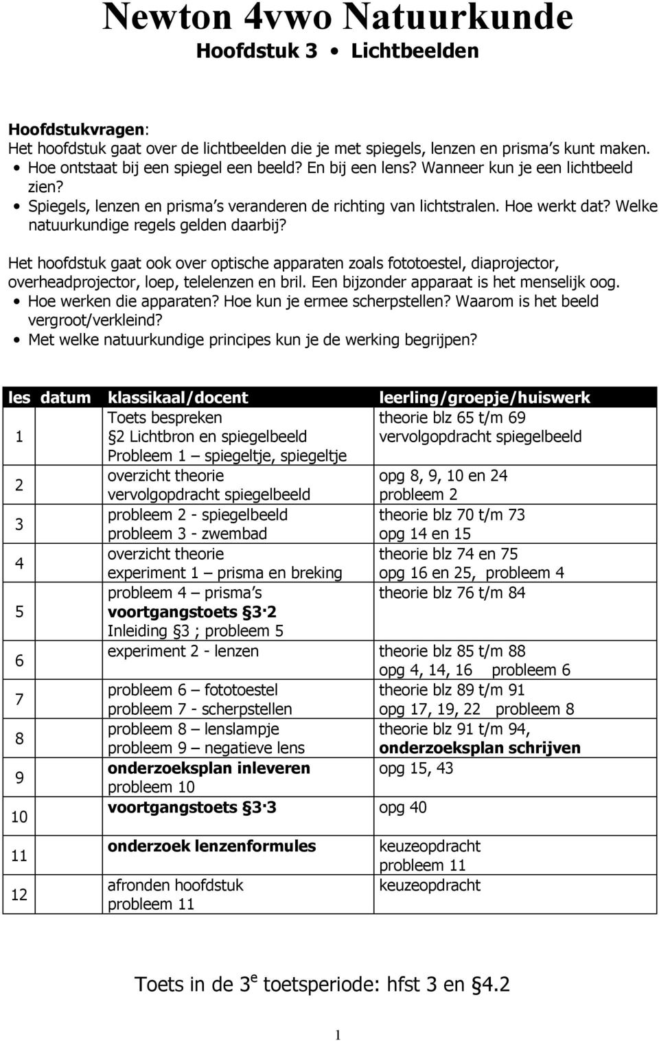 Het hoofdstuk gaat ook over optische apparaten zoals fototoestel, diaprojector, overheadprojector, loep, telelenzen en bril. Een bijzonder apparaat is het menselijk oog. Hoe werken die apparaten?