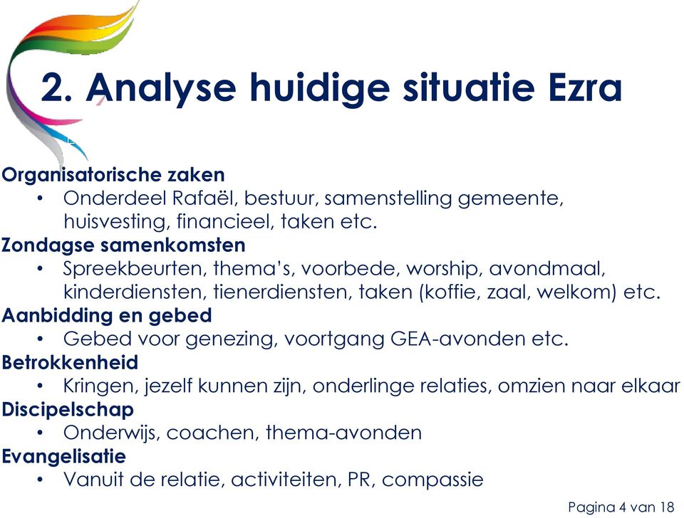 welkom) etc. Aanbidding en gebed Gebed voor genezing, voortgang GEA-avonden etc.