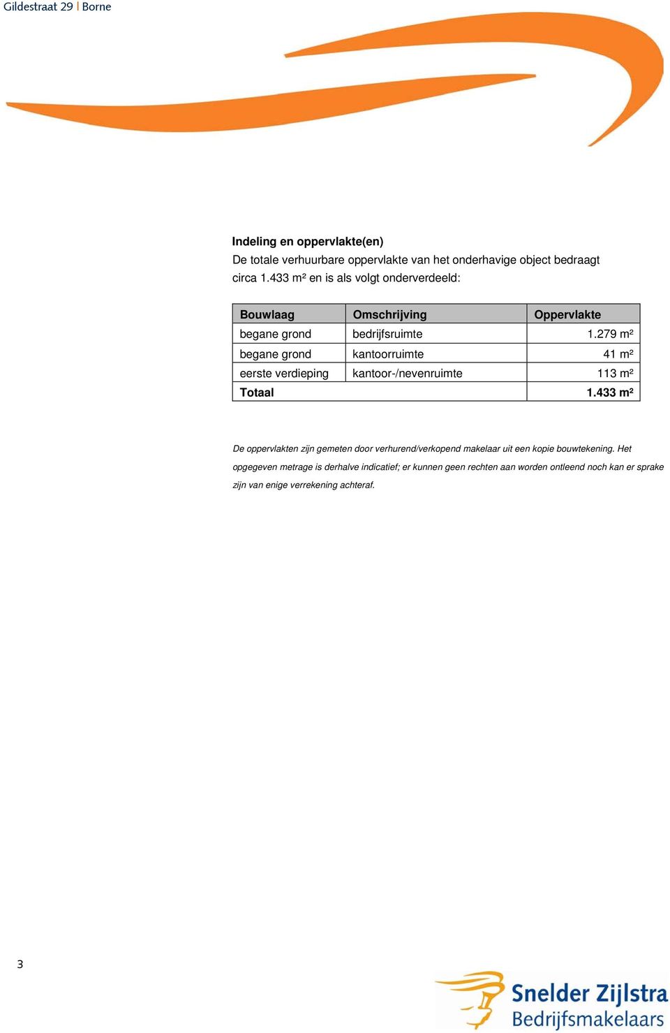 279 m² begane grond kantoorruimte 41 m² eerste verdieping kantoor-/nevenruimte 113 m² Totaal 1.