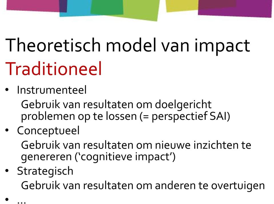 Conceptueel Gebruik van resultaten om nieuwe inzichten te genereren (