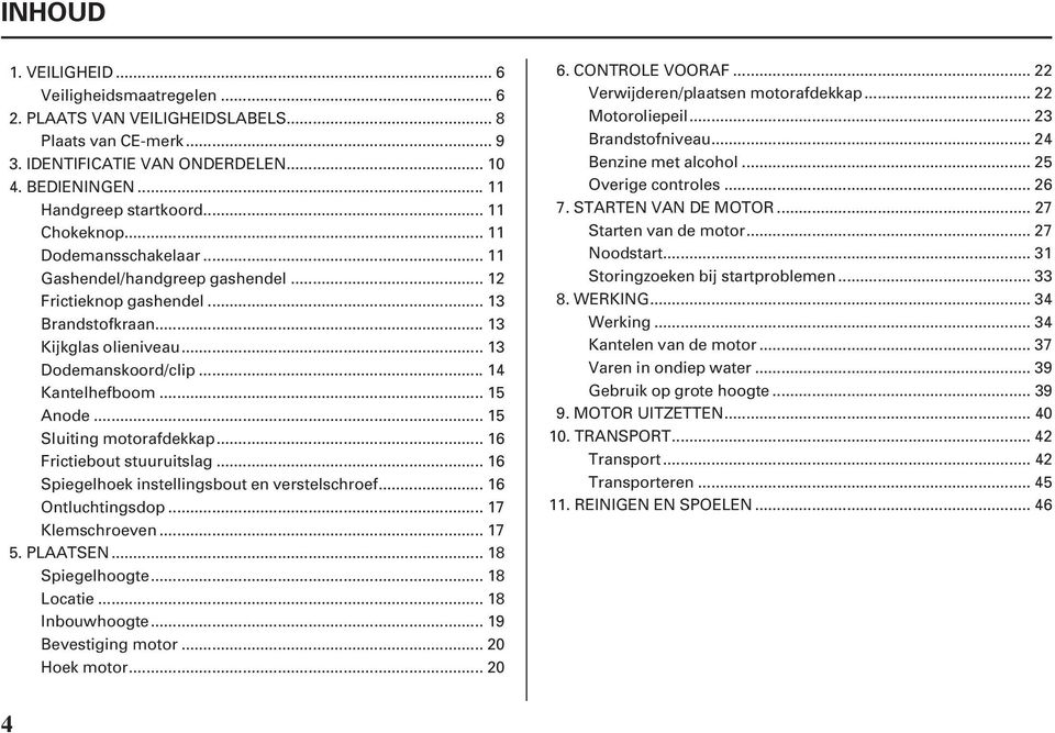 .. 15 Anode... 15 Sluiting motorafdekkap... 16 Frictiebout stuuruitslag... 16 Spiegelhoek instellingsbout en verstelschroef... 16 Ontluchtingsdop... 17 Klemschroeven... 17 5. PLAATSEN.