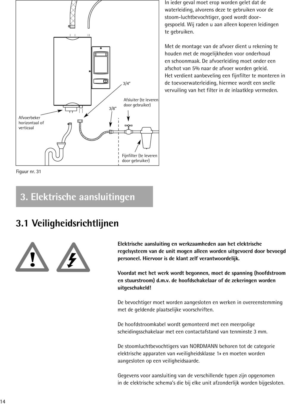 Het verdient aanbeveling een fijnfilter te monteren in de toevoerwaterleiding, hiermee wordt een snelle vervuiling van het filter in de inlaatklep vermeden.