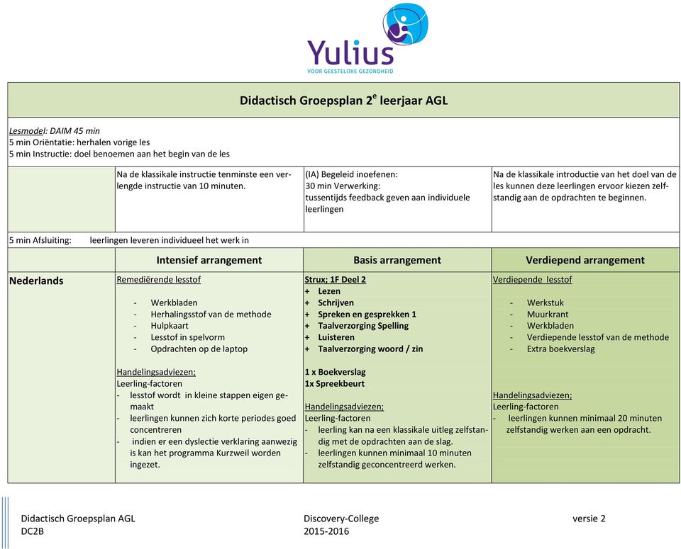 (IA) Begeleid inoefenen: 30 min Verwerking: tussentijds feedback geven aan individuele Na de klassikale introductie van het doel van de les kunnen deze ervoor kiezen zelfstandig aan de opdrachten te