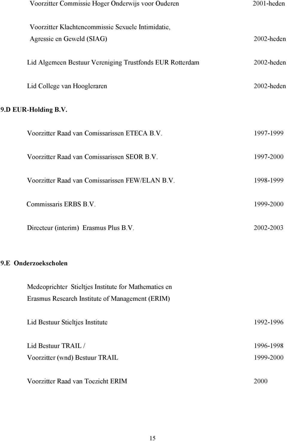 V. 1998-1999 Commissaris ERBS B.V. 1999-2000 Directeur (interim) Erasmus Plus B.V. 2002-2003 9.