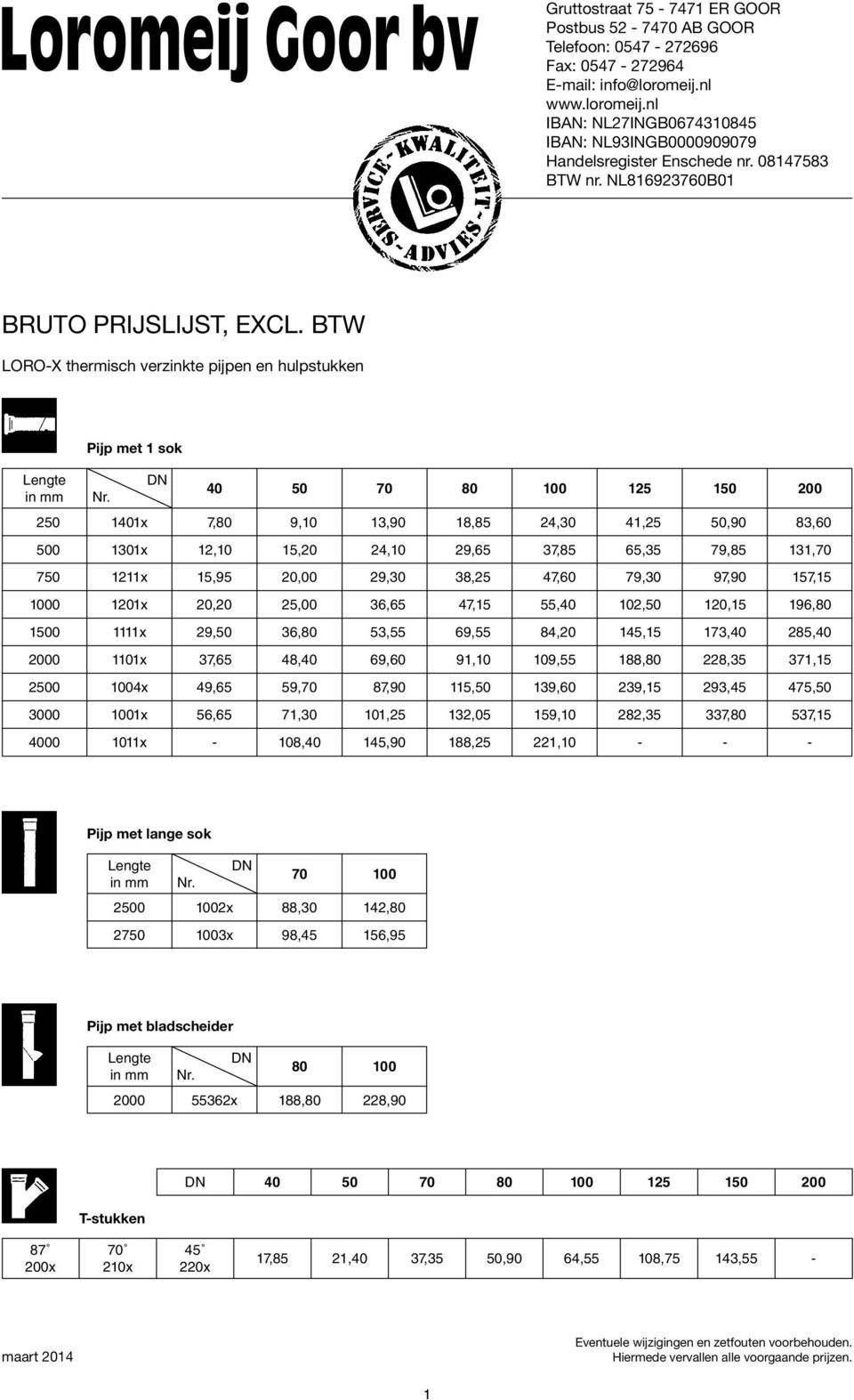 BTW LOROX thermisch verzinkte pijpen en hulpstukken Lengte in mm 2 0 Pijp met 1 sok 11x 1301x 7, 12,10 9,10 15,20 1 200 13,90 18,85 24,30 41,25,90 83,60 24,10 29,65 37,85 65,35 79,85 131, 7 1211x