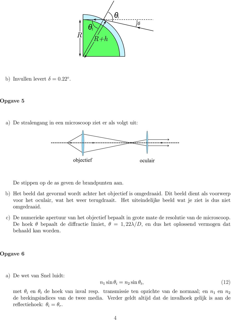 c) De numerieke apertuur van het objectief bepaalt in grote mate de resolutie van de microscoop.