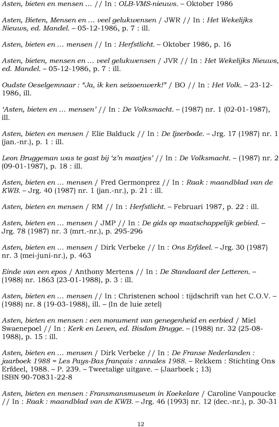 Oudste Oeselgemnaar : Ja, ik ken seizoenwerk! / BO // In : Het Volk. 23-12- 1986, ill. Asten, bieten en mensen // In : De Volksmacht. (1987) nr. 1 (02-01-1987), ill.