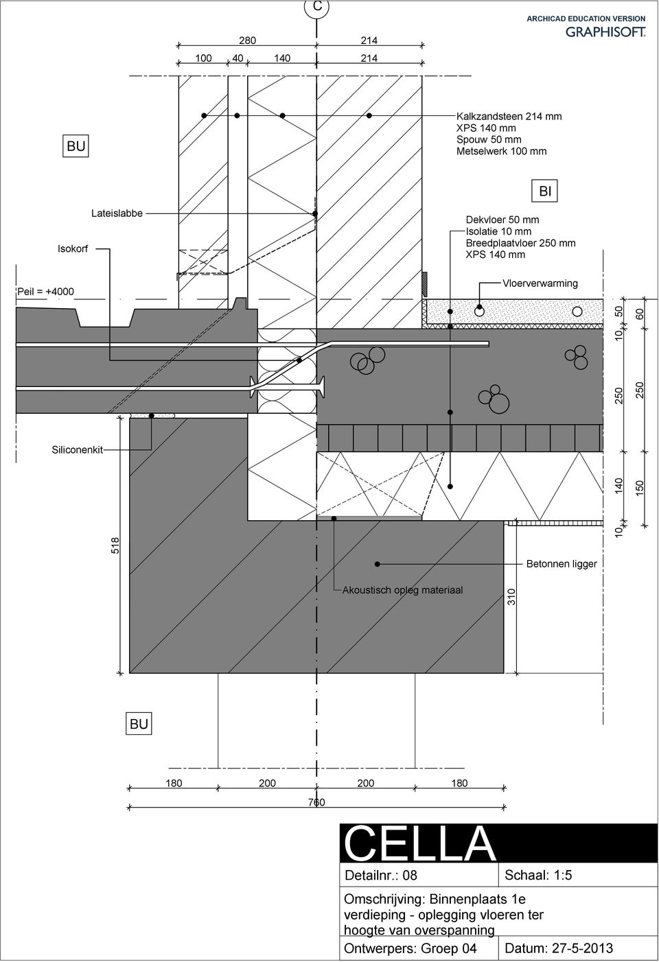 Breedplaatvloer 250 mm XPS 140 mm Vloerverwarming Betonnen ligger Akoustisch opleg materiaal 180 200