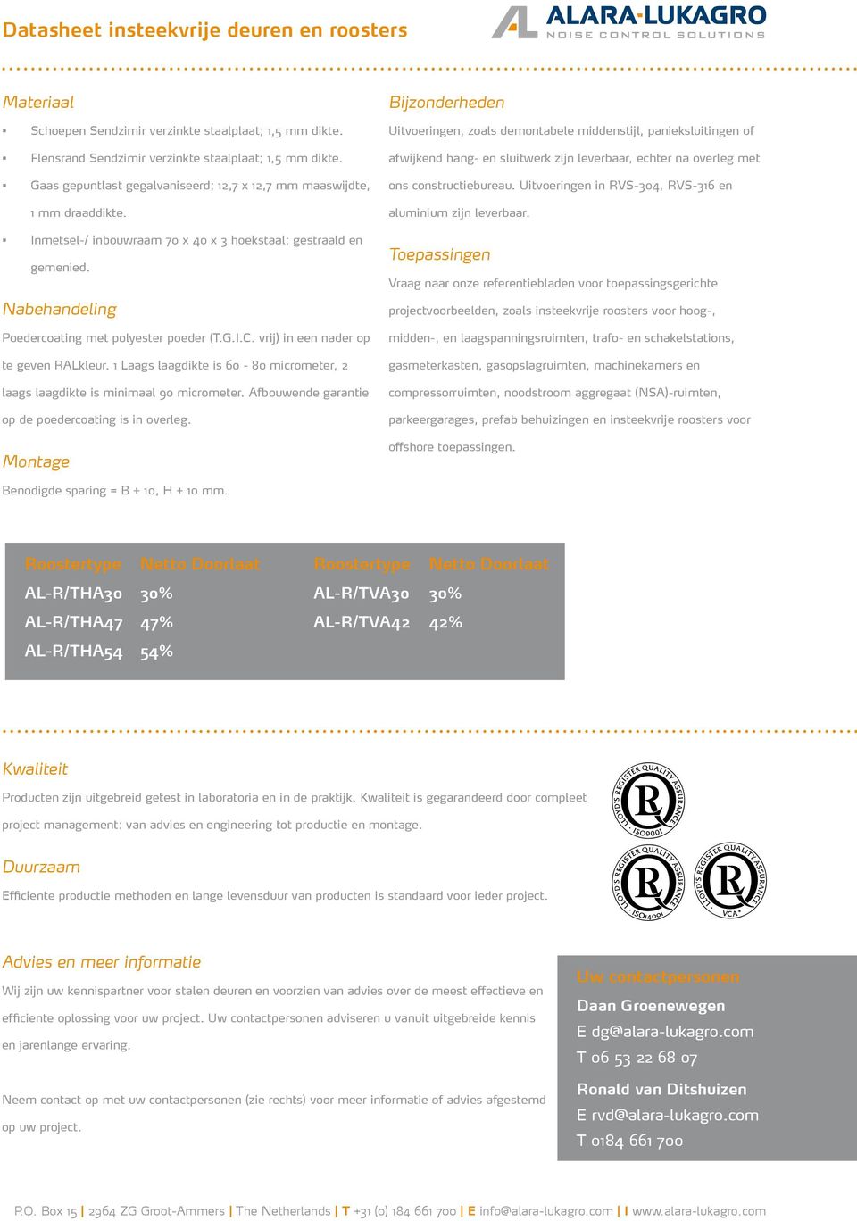 vrij) in een nader op te geven RALkleur. 1 Laags laagdikte is 60-80 micrometer, 2 laags laagdikte is minimaal 90 micrometer. Afbouwende garantie op de poedercoating is in overleg.