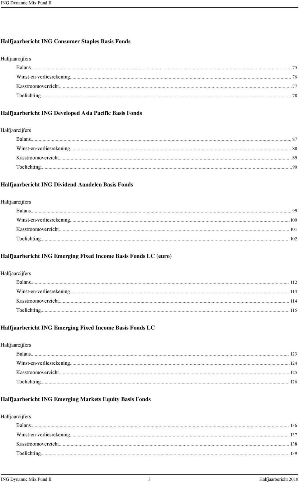 ..90 Halfjaarbericht ING Dividend Aandelen Basis Fonds Halfjaarcijfers Balans... 99 Winst-en-verliesrekening...100 Kasstroomoverzicht... 101 Toelichting.