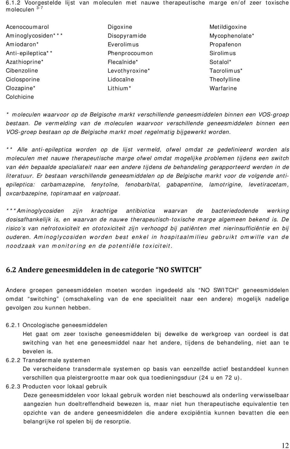 Theofylline Warfarine * moleculen waarvoor op de Belgische markt verschillende geneesmiddelen binnen een VOS-groep bestaan.