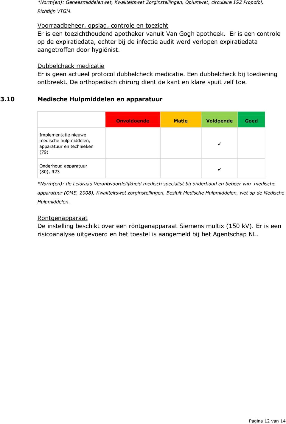 Er is een controle op de expiratiedata, echter bij de infectie audit werd verlopen expiratiedata aangetroffen door hygiënist. Dubbelcheck medicatie Er is geen actueel protocol dubbelcheck medicatie.