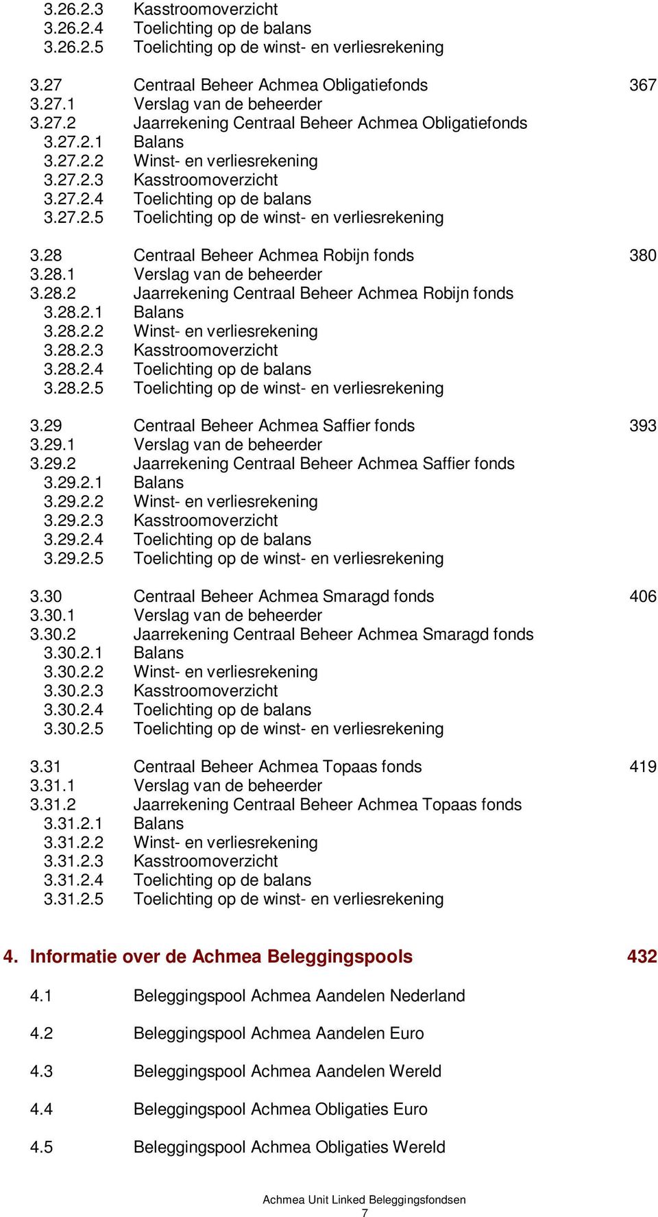 28 Centraal Beheer Achmea Robijn fonds 380 3.28.1 Verslag van de beheerder 3.28.2 Jaarrekening Centraal Beheer Achmea Robijn fonds 3.28.2.1 Balans 3.28.2.2 Winst- en verliesrekening 3.28.2.3 Kasstroomoverzicht 3.