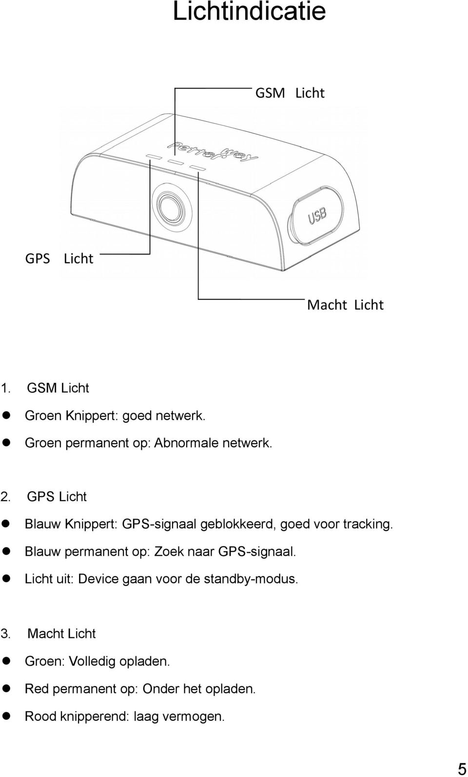 GPS Licht Blauw Knippert: GPS-signaal geblokkeerd, goed voor tracking.