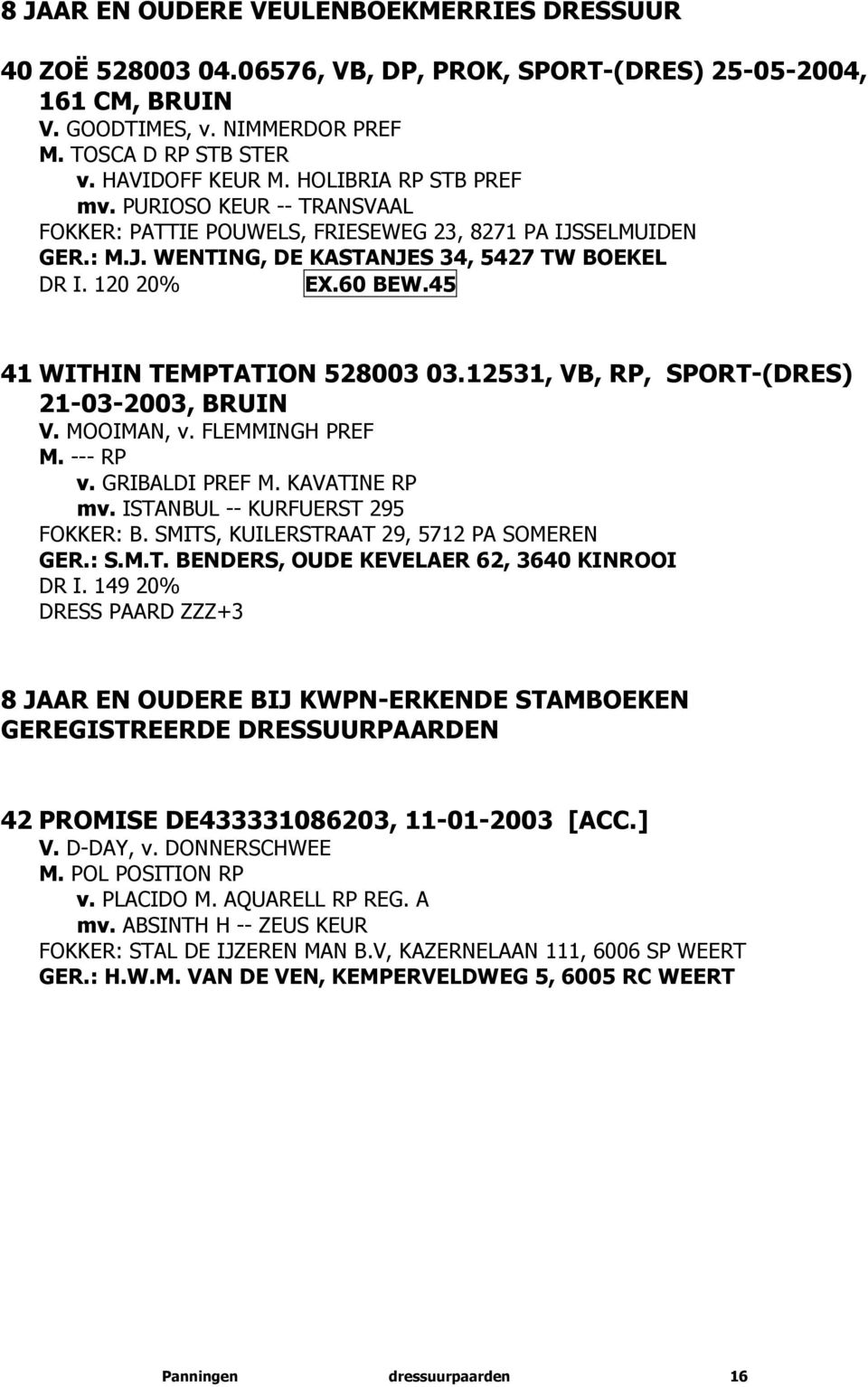 45 41 WITHIN TEMPTATION 528003 03.12531, VB, RP, SPORT-(DRES) 21-03-2003, BRUIN V. MOOIMAN, v. FLEMMINGH PREF M. --- RP v. GRIBALDI PREF M. KAVATINE RP mv. ISTANBUL -- KURFUERST 295 FOKKER: B.