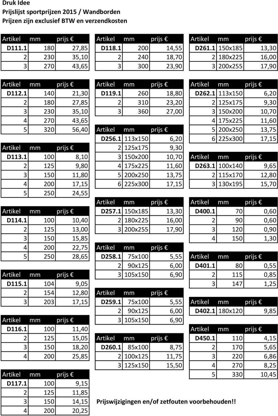 1 113x150 6,20 6 225x300 17,15 2 125x175 9,30 D113.1 100 8,10 3 150x200 10,70 2 125 9,80 4 175x225 11,60 D263.