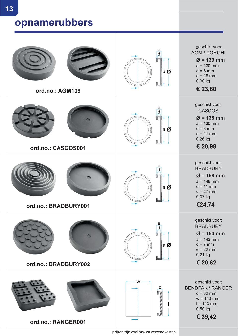 : CASCOS001 geschikt voor AGM / CORGHI Ø = 139 mm a = 130 mm d = 8 mm e = 28 mm 0,30 kg 23,80 CASCOS Ø = 138 mm a = 130