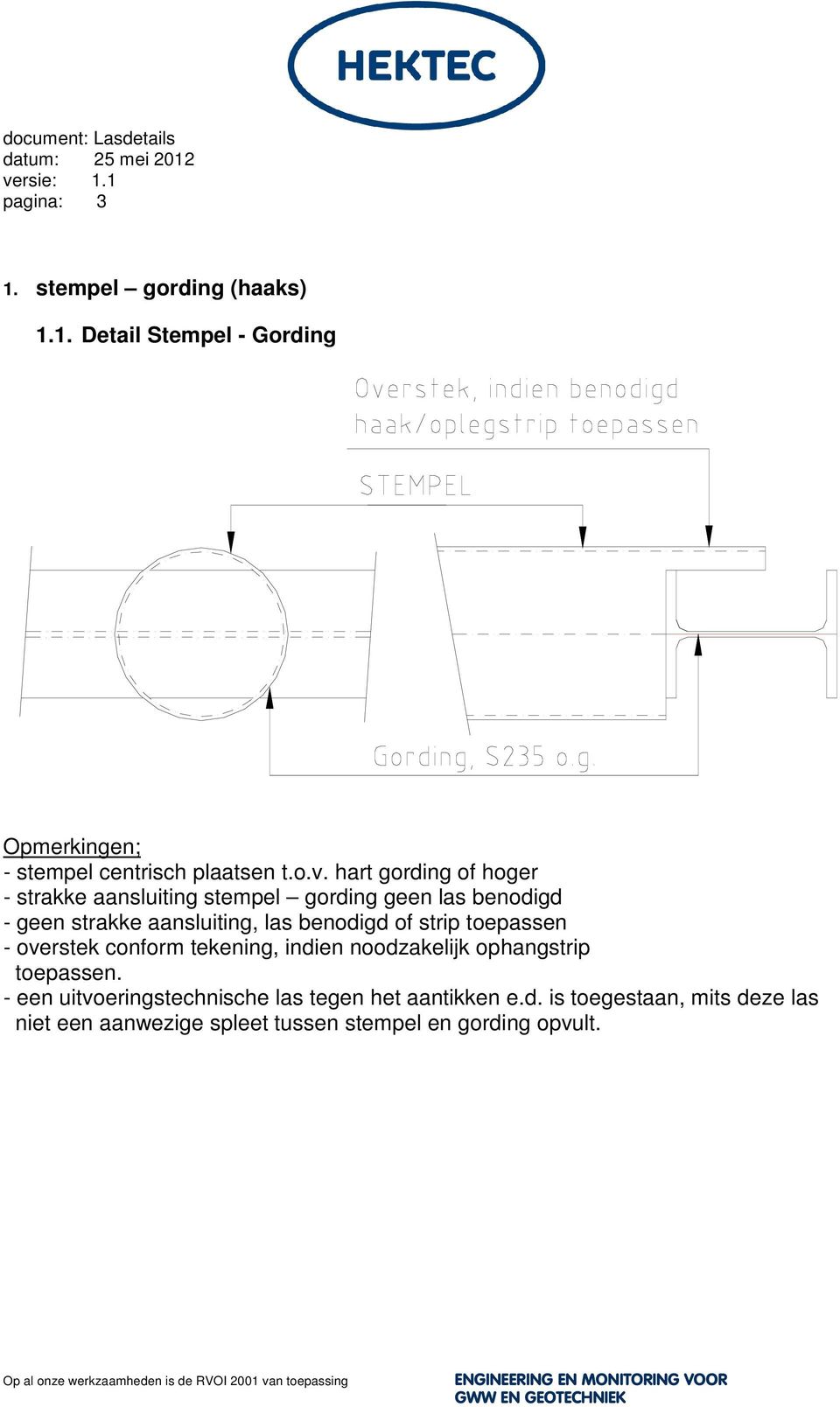 benodigd of strip toepassen - overstek conform tekening, indien noodzakelijk ophangstrip toepassen.