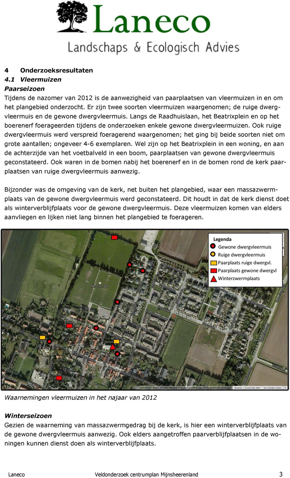 Langs de Raadhuislaan, het Beatrixplein en op het boerenerf foerageerden tijdens de onderzoeken enkele gewone dwergvleermuizen.