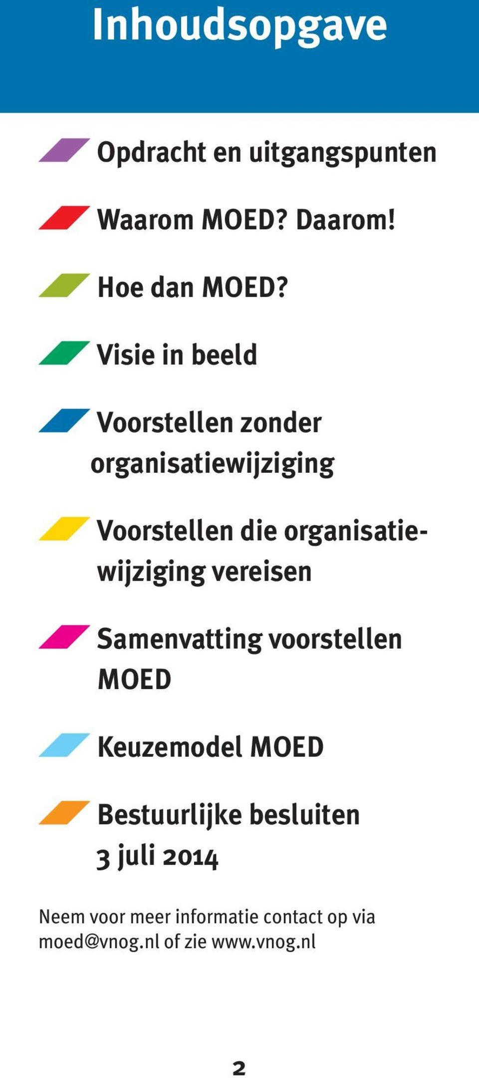 organisatiewijziging vereisen Samenvatting voorstellen MOED Keuzemodel MOED