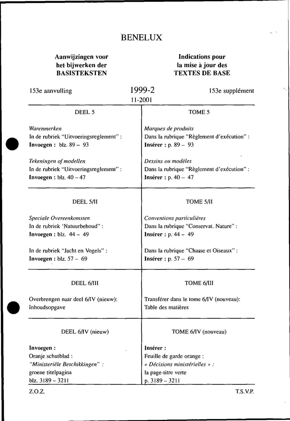 89-93 Tekeningen of modellen Dessins ou modèles In de rubriek "Uitvoeringsreglement" : Dans la rubrique "Règlement d'exécution": Invoegen : blz. 40-47 Insérer : p.