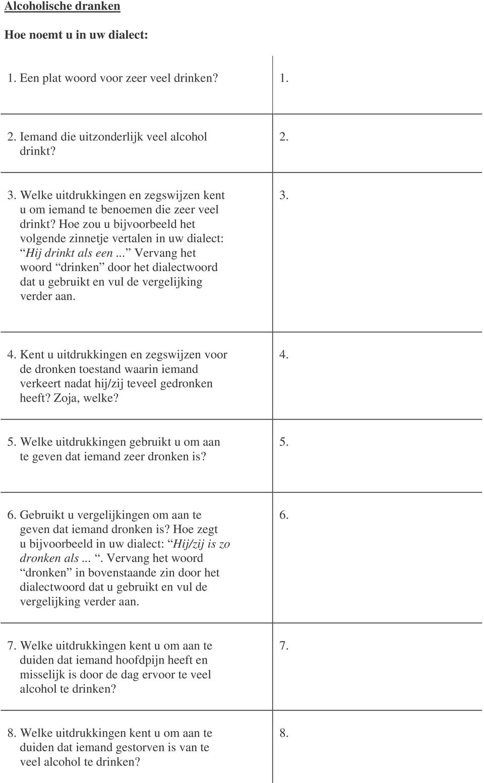 .. Vervang het woord drinken door het dialectwoord dat u gebruikt en vul de vergelijking verder aan. 3. 4.