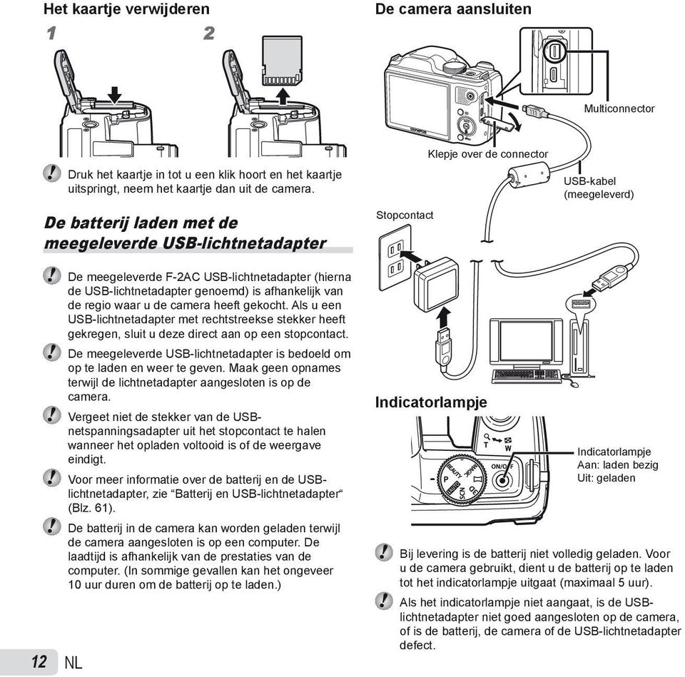 genoemd) is afhankelijk van de regio waar u de camera heeft gekocht. Als u een USB-lichtnetadapter met rechtstreekse stekker heeft gekregen, sluit u deze direct aan op een stopcontact.