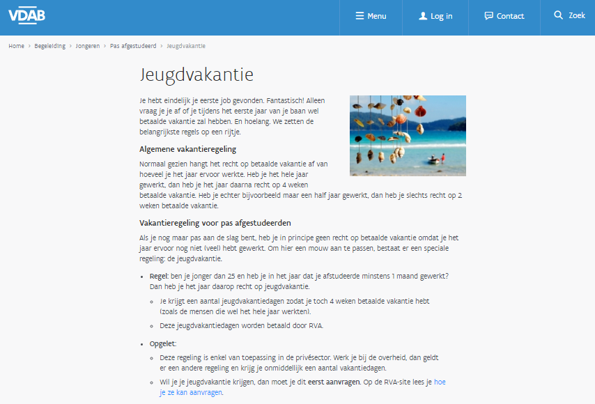 Jeugdvakantie op de VDAB-website