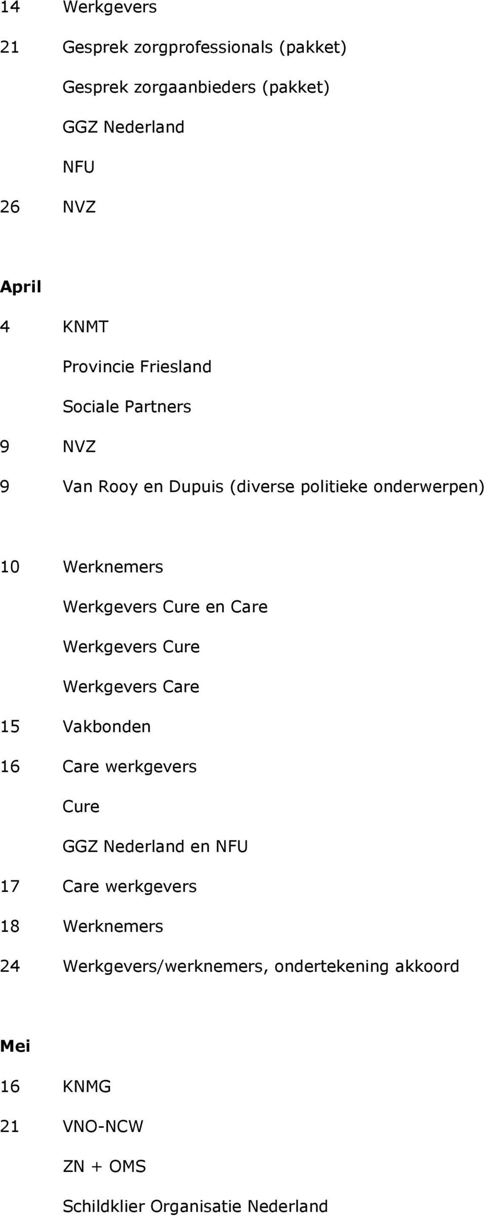 Cure en Care Werkgevers Cure Werkgevers Care 15 Vakbonden 16 Care werkgevers Cure GGZ Nederland en NFU 17 Care werkgevers