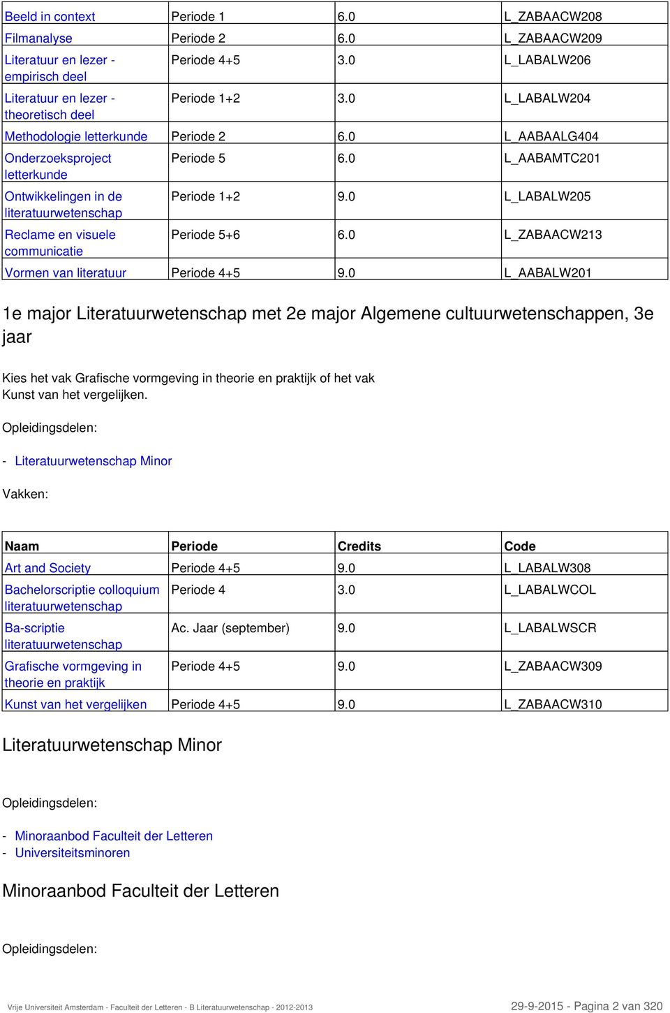 0 L_AABAMTC201 Periode 1+2 9.0 L_LABALW205 Periode 5+6 6.0 L_ZABAACW213 Vormen van literatuur Periode 4+5 9.