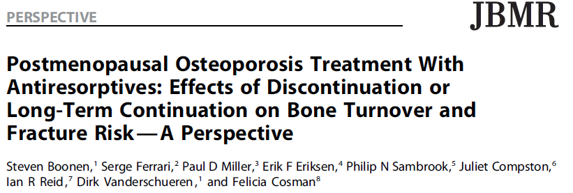 Little evidence to continue use of bisphosph beyond 5 yrs in patients without prior fragility fracures or persistent osteoporosis particularly at the hip.