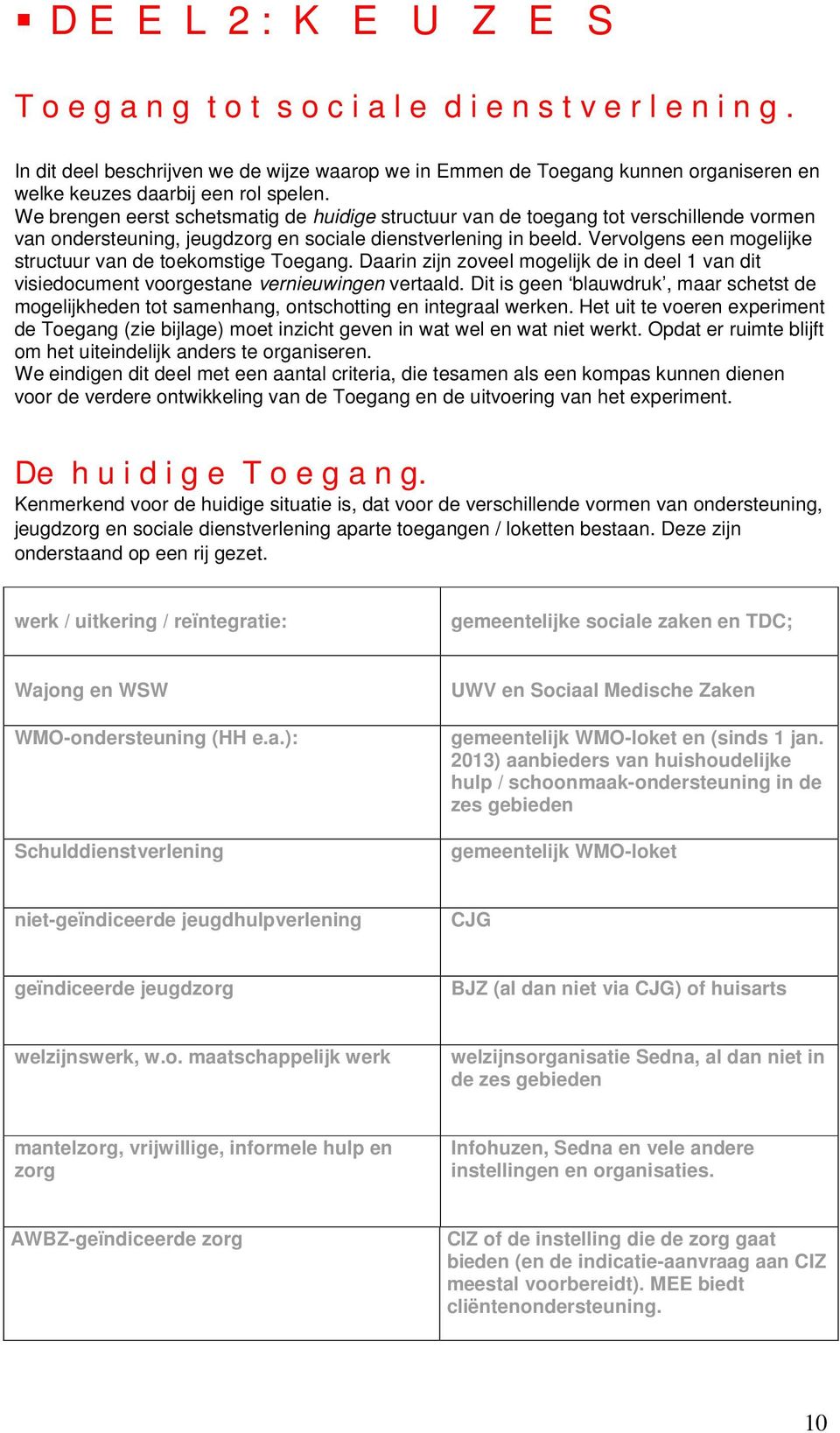 We brengen eerst schetsmatig de huidige structuur van de toegang tot verschillende vormen van ondersteuning, jeugdzorg en sociale dienstverlening in beeld.