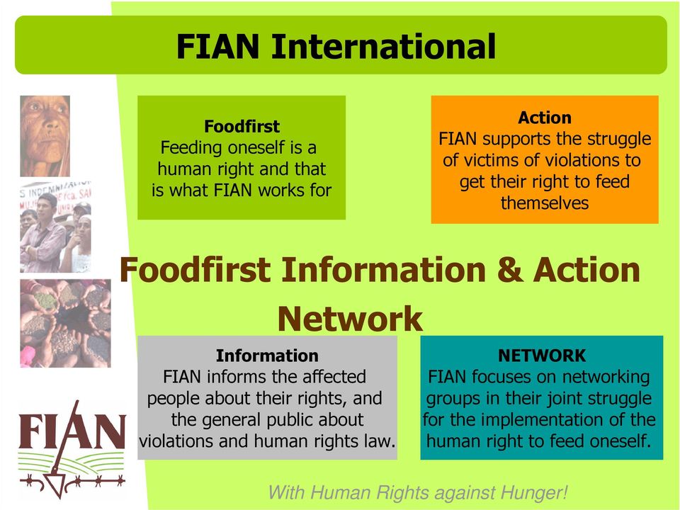Information FIAN informs the affected people about their rights, and the general public about violations and human