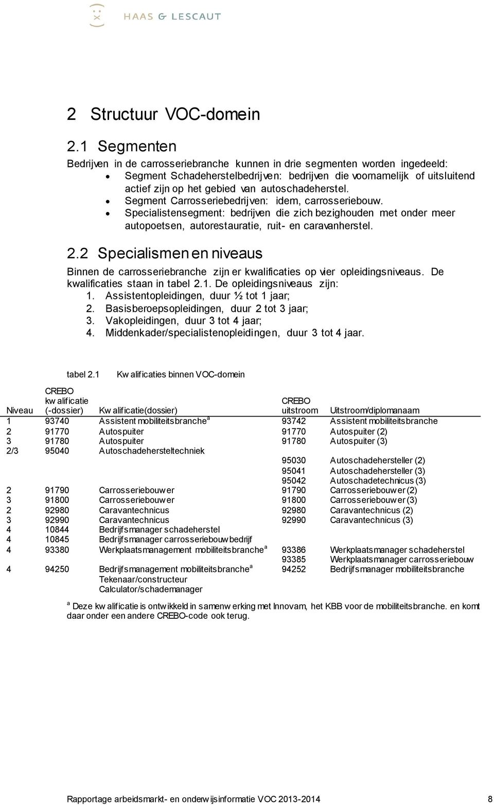 autoschadeherstel. Segment Carrosseriebedrijven: idem, carrosseriebouw. Specialistensegment: bedrijven die zich bezighouden met onder meer autopoetsen, autorestauratie, ruit- en caravanherstel. 2.