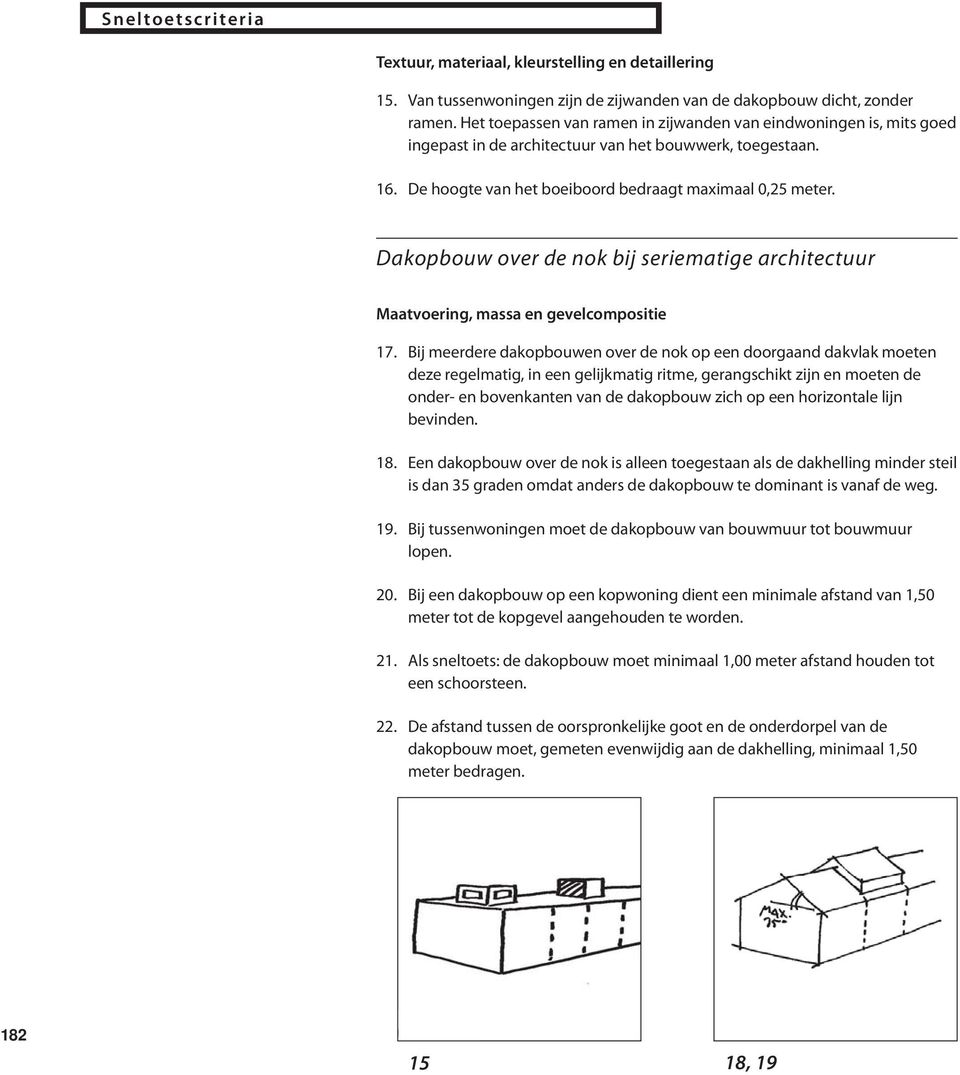 Dakopbouw over de nok bij seriematige architectuur Maatvoering, massa en gevelcompositie 17.