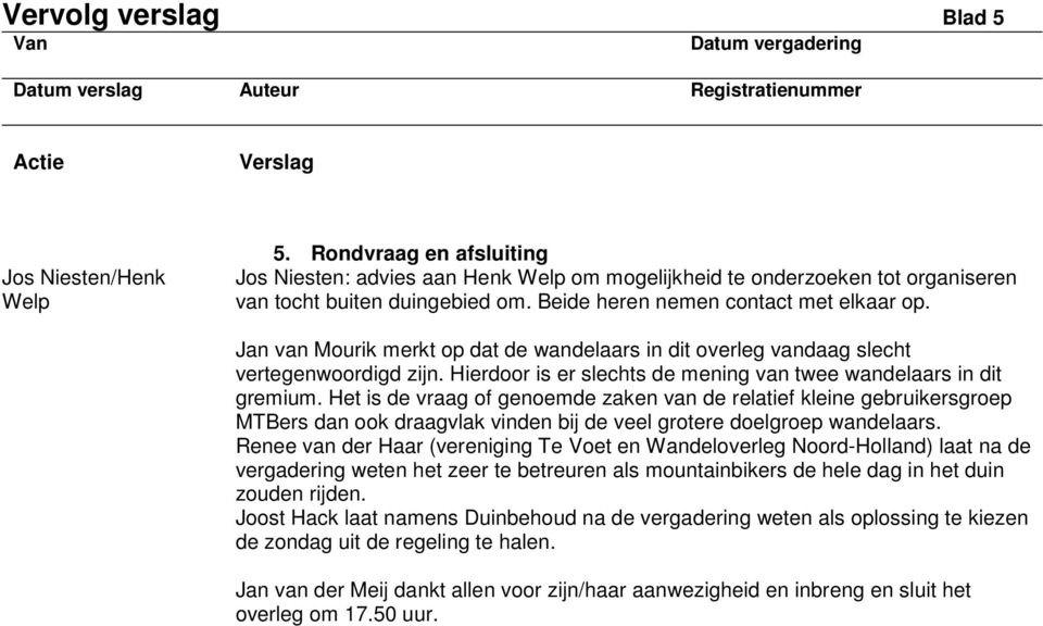 Hierdoor is er slechts de mening van twee wandelaars in dit gremium.