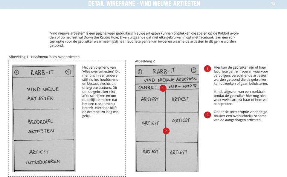 Ervan uitgaande dat niet elke gebruiker inlogt met facebook is er een sorteeroptie voor de gebruiker waarmee hij/zij haar favoriete genre kan invoeren waarna de artiesten in dit genre worden getoond.