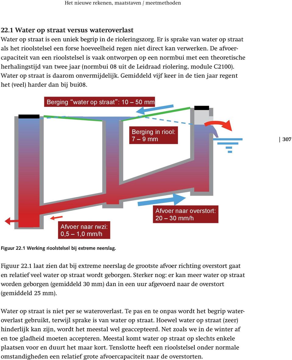 De afvoercapaciteit van een rioolstelsel is vaak ontworpen op een normbui met een theoretische herhalingstijd van twee jaar (normbui 8 uit de Leidraad riolering, module C2).