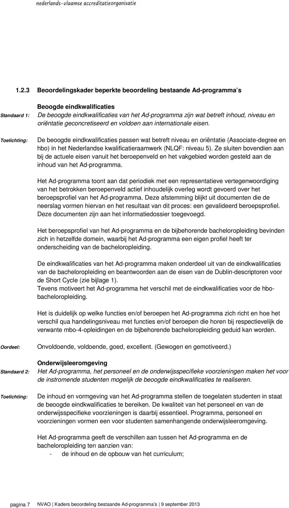 De beoogde eindkwalificaties passen wat betreft niveau en oriëntatie (Associate-degree en hbo) in het Nederlandse kwalificatieraamwerk (NLQF: niveau 5).