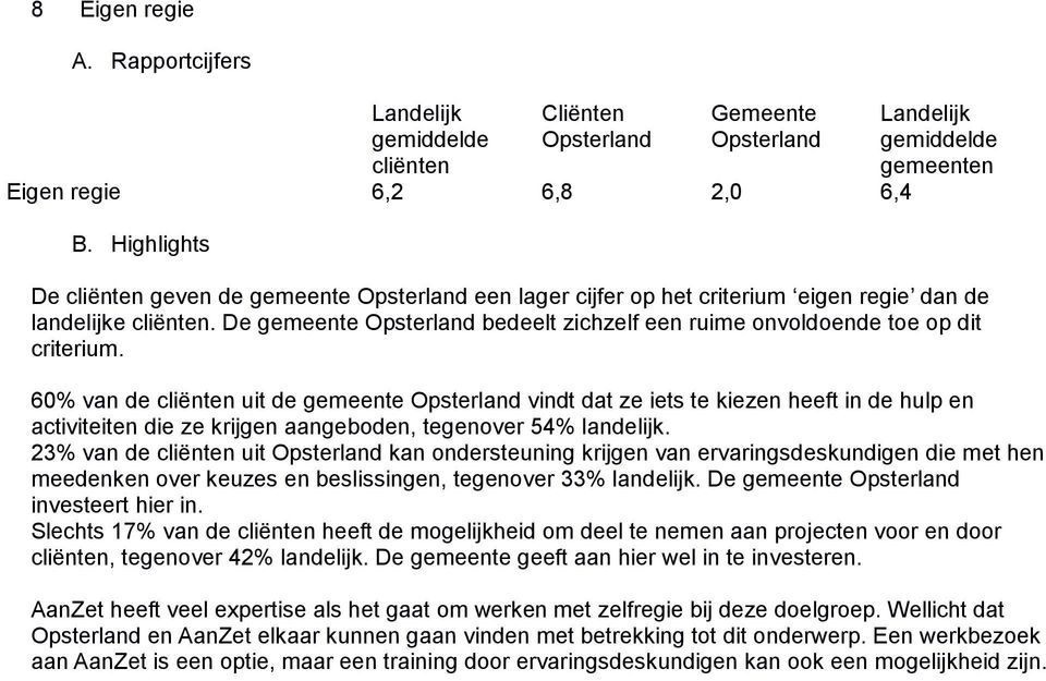 De gemeente bedeelt zichzelf een ruime onvoldoende toe op dit criterium.